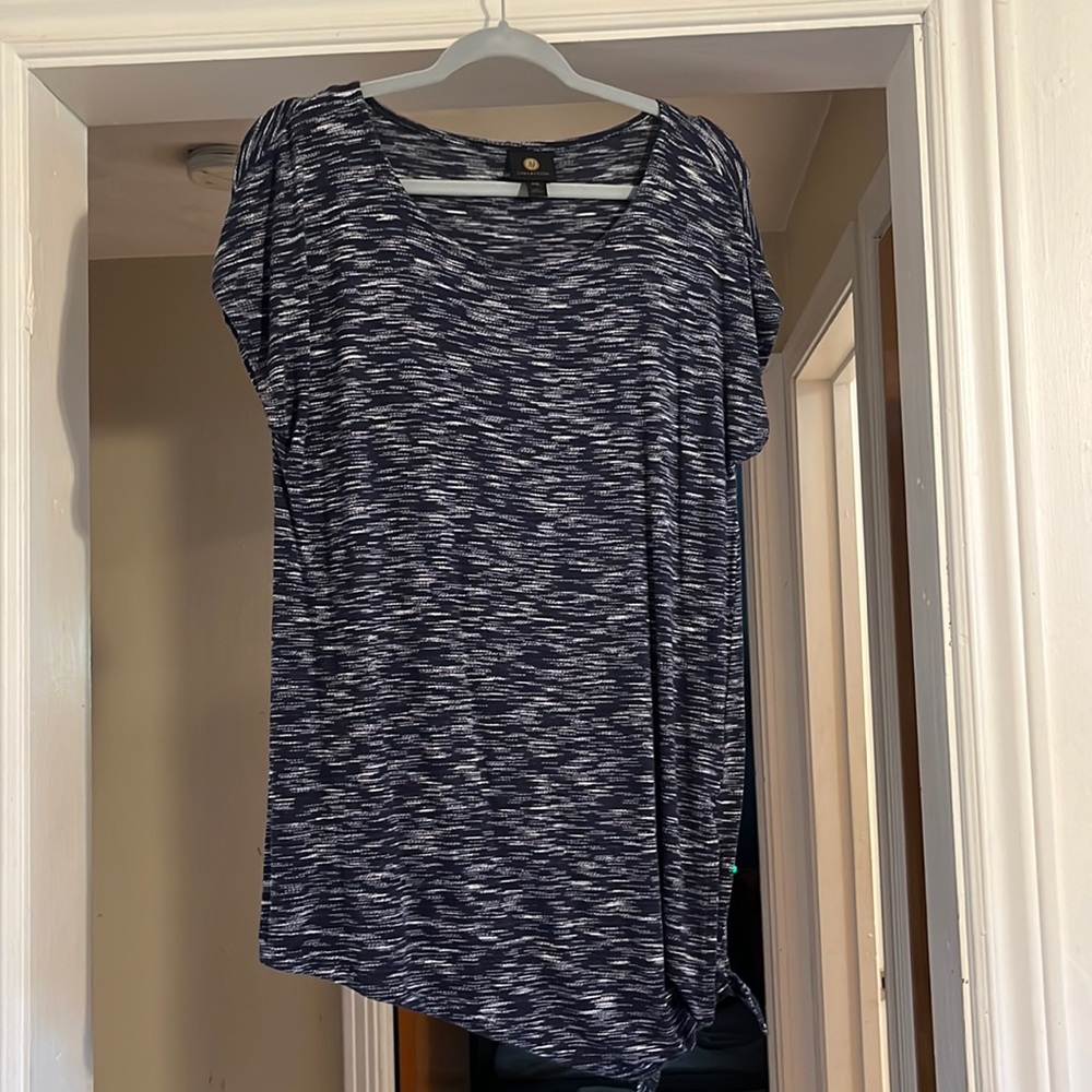 JM COLLECTION WOMEN'S TIE HEM T-SHIRT BLUE SIZE PETITE XL